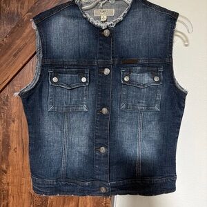 Bluet Women Collarless Sleeveless Denim Vest Jacket. Size L